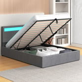 Hoxton Room Grey Caledon Upholstered Gas Lift Storage Bed with LED