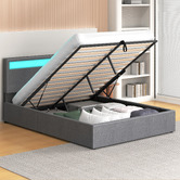 Hoxton Room Grey Caledon Upholstered Gas Lift Storage Bed with LED