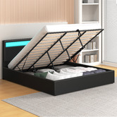 Hoxton Room Black Caledon PU Leather Gas Lift Storage Bed with LED