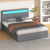 Hoxton Room Grey Caledon Upholstered Gas Lift Storage Bed with LED