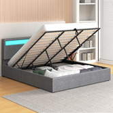 Hoxton Room Grey Caledon Upholstered Gas Lift Storage Bed with LED