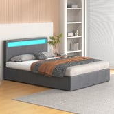 Hoxton Room Grey Caledon Upholstered Gas Lift Storage Bed with LED