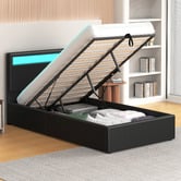 Hoxton Room Black Caledon PU Leather Gas Lift Storage Bed with LED
