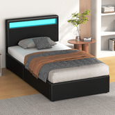 Hoxton Room Black Caledon PU Leather Gas Lift Storage Bed with LED