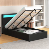 Hoxton Room Black Caledon PU Leather Gas Lift Storage Bed with LED