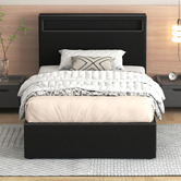 Hoxton Room Black Caledon PU Leather Gas Lift Storage Bed with LED