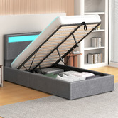 Hoxton Room Grey Caledon Upholstered Gas Lift Storage Bed with LED