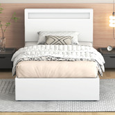 Hoxton Room White Caledon PU Leather Gas Lift Storage Bed with LED