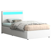 Hoxton Room White Caledon PU Leather Gas Lift Storage Bed with LED
