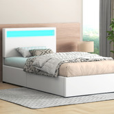 Hoxton Room White Caledon PU Leather Gas Lift Storage Bed with LED