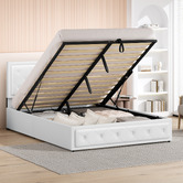 Hoxton Room White Hoyce Faux Leather Gas Lift Bed