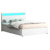 Hoxton Room White Caledon PU Leather Gas Lift Storage Bed with LED
