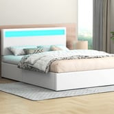 Hoxton Room White Caledon PU Leather Gas Lift Storage Bed with LED