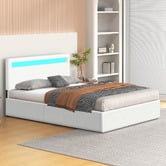 Hoxton Room White Caledon Boucle Gas Lift Storage Bed with LED