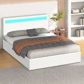 Hoxton Room White Caledon Boucle Gas Lift Storage Bed with LED