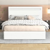 Hoxton Room White Caledon Boucle Gas Lift Storage Bed with LED