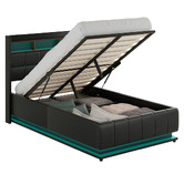 Hoxton Room Black Michel Faux Leather Gas Lift Storage Bed Frame with LED