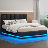 Hoxton Room Black Sylvie Faux Leather Gas Lift Storage Bed Frame with LED