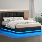 Hoxton Room Black Sylvie Faux Leather Gas Lift Storage Bed Frame with LED