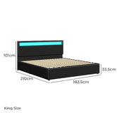 Hoxton Room Black Caledon PU Leather Gas Lift Storage Bed with LED