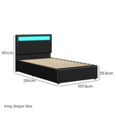 Hoxton Room Black Caledon PU Leather Gas Lift Storage Bed with LED