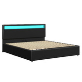 Hoxton Room Black Caledon PU Leather Gas Lift Storage Bed with LED