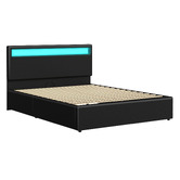 Hoxton Room Black Caledon PU Leather Gas Lift Storage Bed with LED