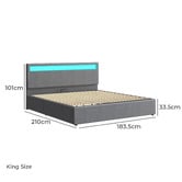 Hoxton Room Grey Caledon Upholstered Gas Lift Storage Bed with LED