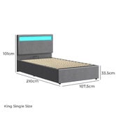Hoxton Room Grey Caledon Upholstered Gas Lift Storage Bed with LED