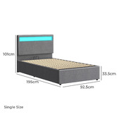 Hoxton Room Grey Caledon Upholstered Gas Lift Storage Bed with LED