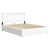 Hoxton Room White Caledon PU Leather Gas Lift Storage Bed with LED