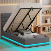 Hoxton Room Grey Alpine Upholstered Gas Lift Storage Bed with LED