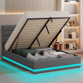 Hoxton Room Grey Alpine Upholstered Gas Lift Storage Bed with LED