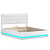 Hoxton Room White Alpine PU Leather Gas Lift Storage Bed with LED