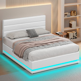 Hoxton Room White Alpine PU Leather Gas Lift Storage Bed with LED