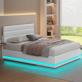 Hoxton Room White Alpine PU Leather Gas Lift Storage Bed with LED