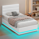 Hoxton Room White Alpine PU Leather Gas Lift Storage Bed with LED