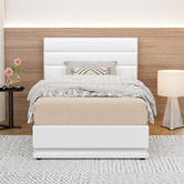 Hoxton Room White Alpine PU Leather Gas Lift Storage Bed with LED