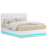 Hoxton Room White Alpine PU Leather Gas Lift Storage Bed with LED