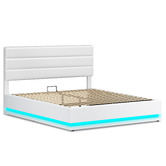 Hoxton Room White Alpine PU Leather Gas Lift Storage Bed with LED