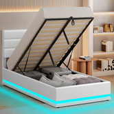 Hoxton Room White Alpine PU Leather Gas Lift Storage Bed with LED