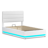 Hoxton Room White Alpine PU Leather Gas Lift Storage Bed with LED