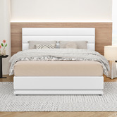 Hoxton Room White Alpine PU Leather Gas Lift Storage Bed with LED