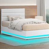 Hoxton Room White Alpine PU Leather Gas Lift Storage Bed with LED