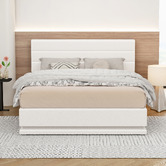 Hoxton Room White Alpine Boucle Gas Lift Storage Bed with LED