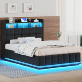 Hoxton Room Charcoal Michel Gas Lift Storage Bed Frame with LED