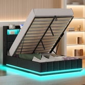 Hoxton Room Charcoal Michel Gas Lift Storage Bed Frame with LED