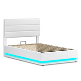 Hoxton Room White Alpine PU Leather Gas Lift Storage Bed with LED