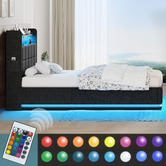 Hoxton Room Charcoal Michel Gas Lift Storage Bed Frame with LED