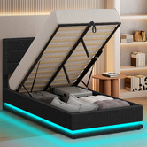 Hoxton Room Black Alpine Upholstered Gas Lift Storage Bed with LED